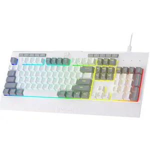 Redragon K525 RGB Backlit 104 Keys Wired Membrane Gaming Keyboard w/ 5 Multimedia Keys & 4 Extra On-Board Macro Keys, Dedicated Media Control, Ergonomic Wrist Rest, Linear Mechanical-Feel Switch