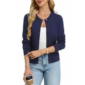 Womens Cropped Cardigan Sweaters Trendy Lightweight Shrugs Button Up Long Sleeve Knit Tops