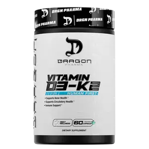 Dragon Pharma D3/K2 - 60 Capsules - 50mcg Vitamin D3 & 200mcg Vitamin K2 for Calcium Absorption & Strong Bones & Teeth - Essential Vitamins for Health