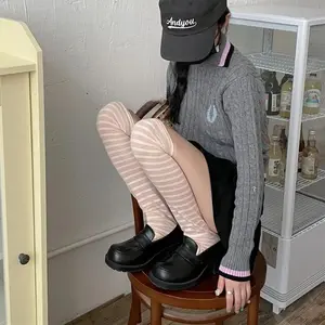 2025New thin breathable stacking socks cover knee straight striped versatile calf socks women's leg cover