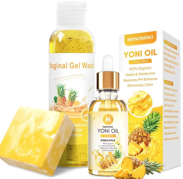 Feminine Wash & Yoni Soap Bar & Yoni Oil for Women pH Balance, Pineapple Yoni Wash for Moisturizing Remove Odor, 5.07 Fl.Oz Feminine Wash 1 Fl.Oz Feminine Oil & 3.53oz Yoni Bar