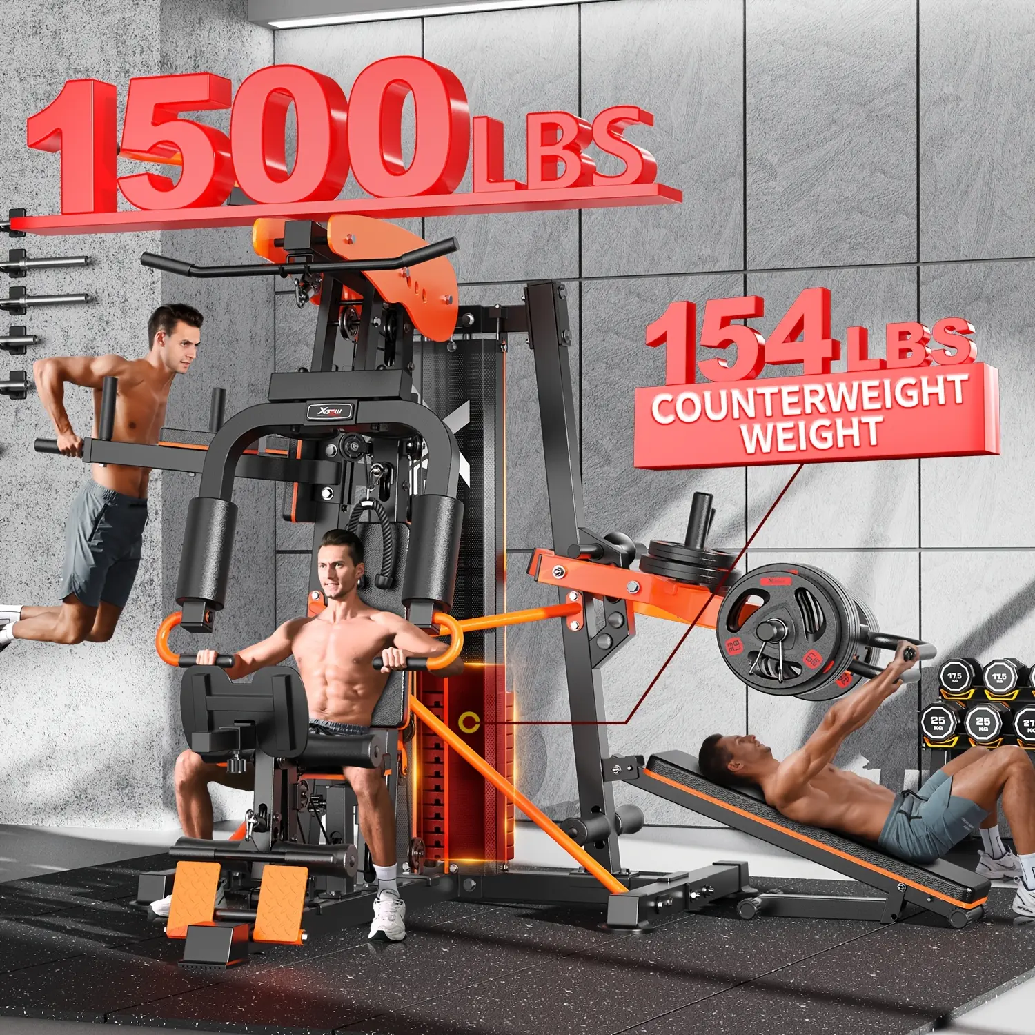 XGSW Multi-Function Home Gym Workout Station, Featuring A Pulley System, Arm Trainer, And Leg Trainer for Full-Body Workouts.