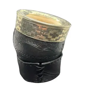 Handcrafted Mate Gourd Drinkware Mugs - Premium Edition Traditional Andean Patterns Calabash Leather Mug