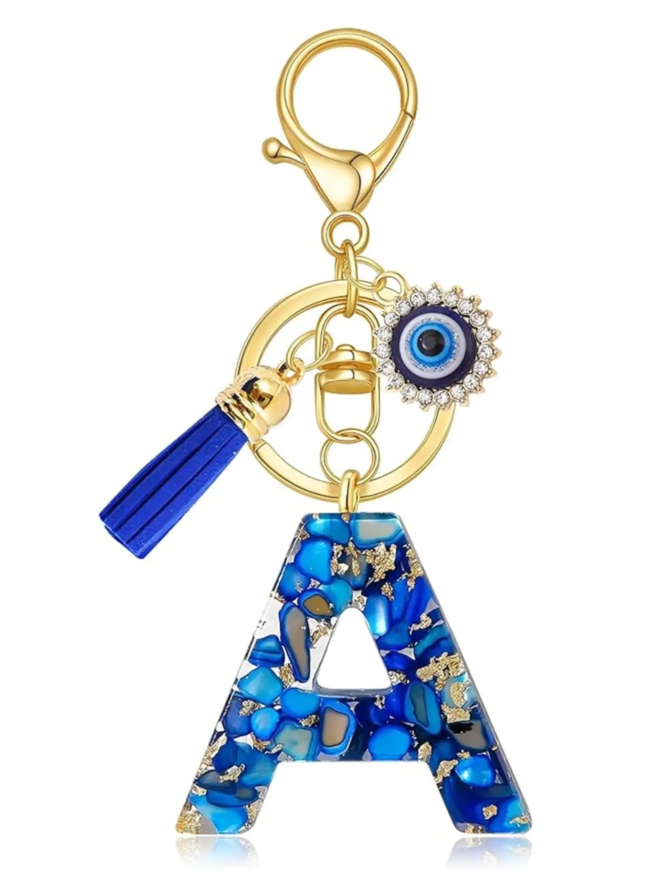 New Fashion Blue Letter Keychain, Bling Bling Keychains, 26 Alphabet Tassel Devil Eye Keyring, Women's Bag Accessory, Keychain for Bags, Gift for Friends, Casual Style, Pendant Keychain, Keychain Jewelry