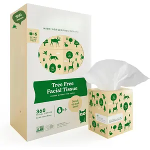 Tree Free Facial Tissue Paper, Tissue Box with 60 Sheets Per Cube, Total of 6 Cubes, 360 Total Tissues