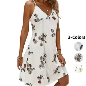 Women's Floral Print Spaghetti Strap Mini Dress - Sleeveless V-Neck A-Line Dress with Romantic Botanical Pattern, Lightweight Breathable Fabric, Adjustable Straps, Perfect for Summer/Spring, 3 Color Options