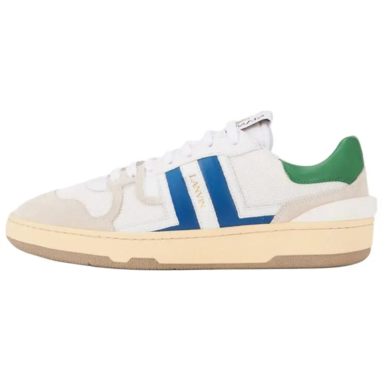 Lanvin Men's Clay Mesh Leather Low-Top Casual Sneakers - White & Blue Walking Shoes, Trainer Footwear (Maison Mihara Official Release)