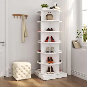 360 Rotating Shoe Rack, 6-Tier Spinning Shoe Storage Cabinet Organizer, Holds up to 24 Pairs, Space-Saving Corner Floor Cabinet for Entryway, Closet, White