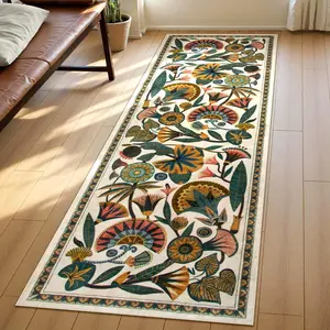 Floral Print Non-slip Floor Mat, 1 Count Modern Boho Style Long Rug, Decorative Carpet for Home Living Room Bedroom, Home Decor, Bohemian Style Rugs, Floral Pattern Rug, Decorative Area Rug, Boho Runner Rug