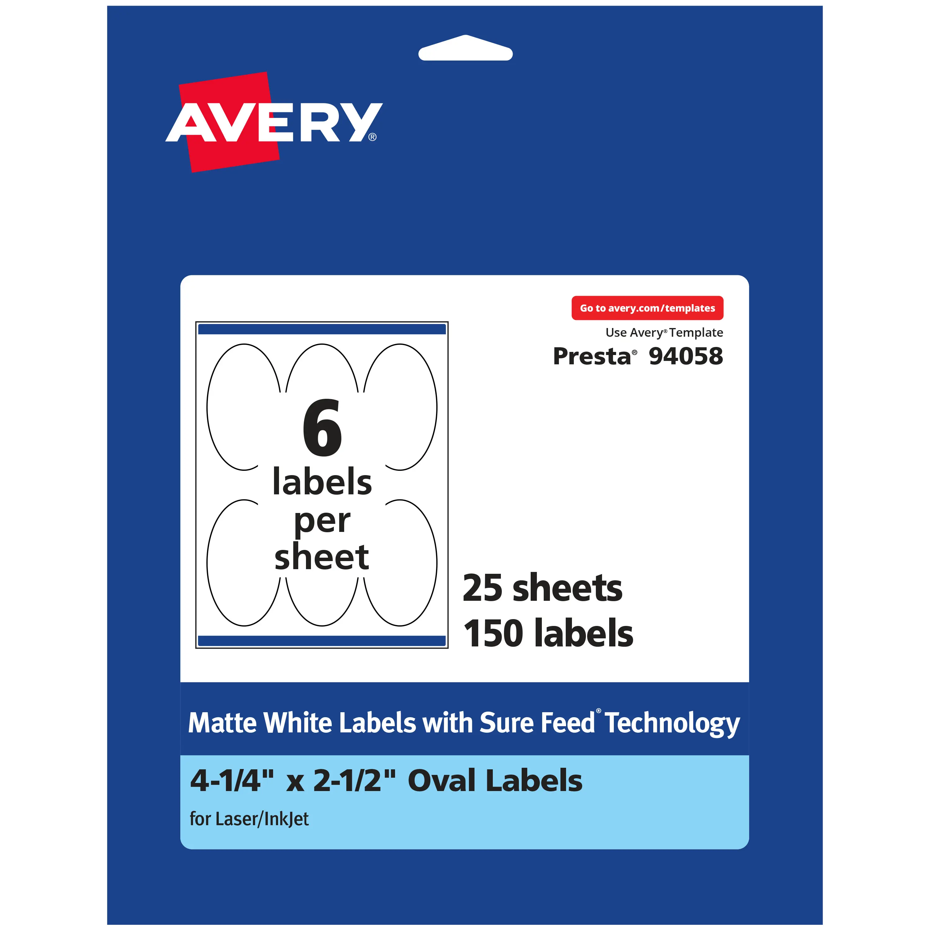 Avery Matte White Oval Labels, 4.25" x 2.5"