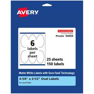 Avery Matte White Oval Labels, 4.25" x 2.5"