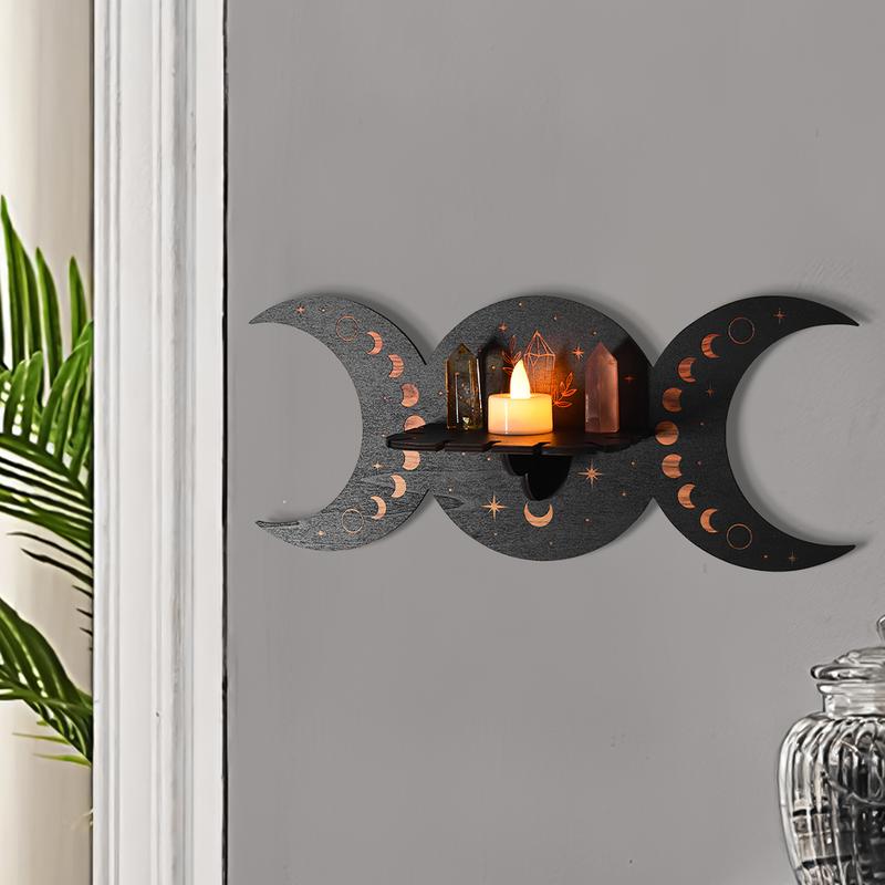 Creative Moon Leaf Pattern Wall Shelf, Wall Mount Design, Solid Wood Indoor Decor, Suitable for Living Room Bedroom Study, Made in China