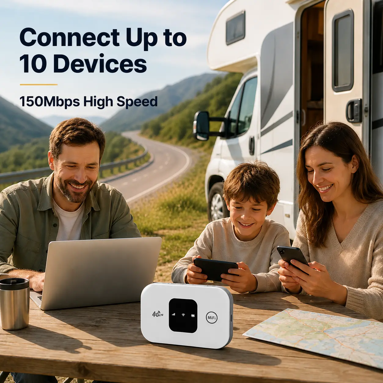 Portable 4G LTE Wireless WiFi Mobile Hotspot - White, take your WiFi with you and stay online anytime! SIM card-supported hotspot, high-speed 150Mbps, stable connection, 15-hour battery life, supports 10 devices