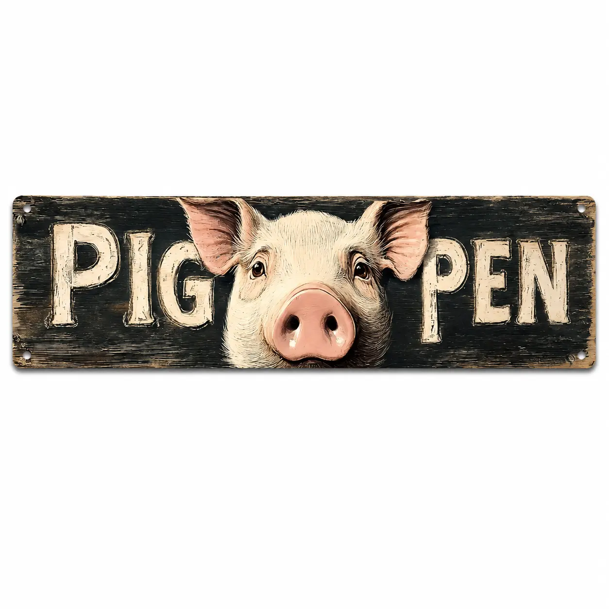 1-Count Rectangular Art Deco Cast Iron Pig Pen Sign, Rustic Animal Pig Face Wall Hanging Decoration, 40x10cm Vintage Inspirational Plaque for Home, Farmhouse - Tabletop or Hanging Gift, Animals