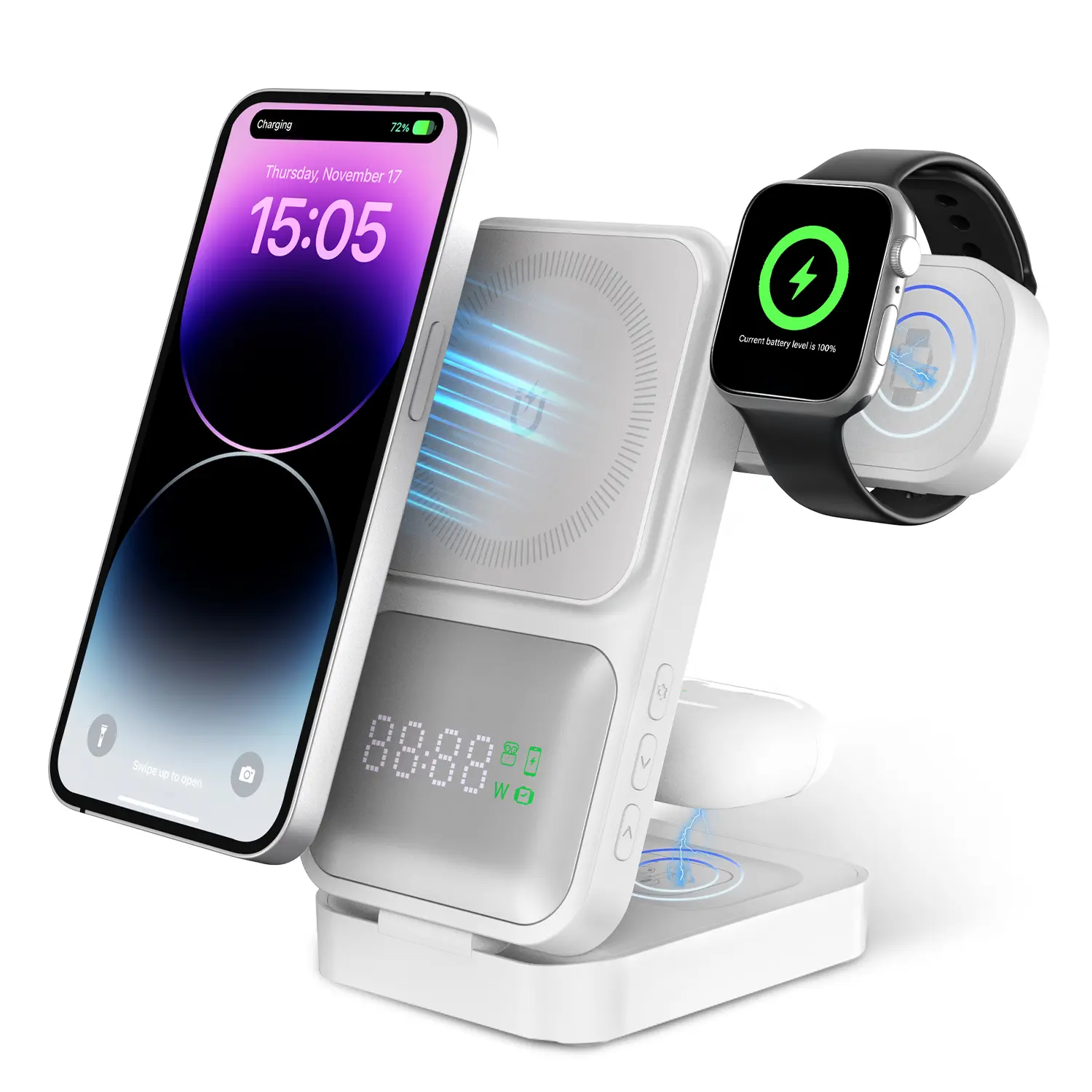 Wireless Charger iPhone Charging Station: 3 in 1 Charger Stand Multiple Devices for Apple - iPhone 17 16e 16 15 14 Pro Max 13 12 11 - Watch 11 10 9 87 6 5 4 3 2 SE and Ultra Series - Airpods 4 3 Pro