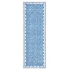2 x 6 ft Polyester Blue Rectangular Indoor Laundry Bathroom Kitchen Scalloped Modern Machine Washable Runner Rug-C