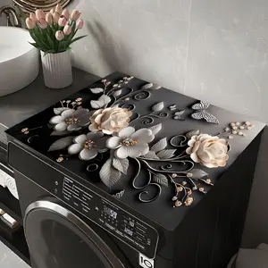 Christmas Floral Butterfly Pattern Washing Machine Dust Cover, Absorbent Countertop Pad, Fast Dry Refrigerator Mat, Microwave Dust Protector, Stove Top Covers