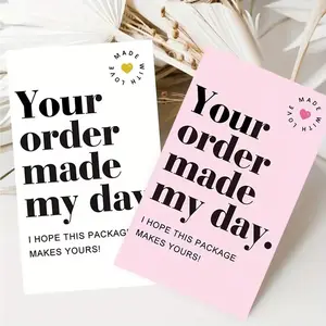 50pcs/100pcs Thank You Cards, Bulk Thank You Cards, with Heart Design for Business, Your Order Made My Day Apology Note Cards for Customer Orders, Small Business Order Thank You Cards, English Text, Heart Design, Greeting Cards