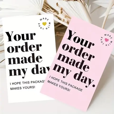 50pcs/100pcs Thank You Cards, Bulk Thank You Cards, with Heart Design for Business, Your Order Made My Day Apology Note Cards for Customer Orders, Small Business Order Thank You Cards, English Text, Heart Design, Greeting Cards, Thanks Card