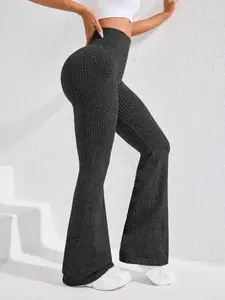 Women's High Waist Ribbed Flare Leggings Butt Lifting Bootcut Yoga Pants, Seamless Tummy Control Breathable Stretchy Casual Wide Leg Pants Ideal for Gym, Yoga, Running, Pilates, Lounging and Daily Wear, Versatile All-Season Activewear sportswear tiktoksho