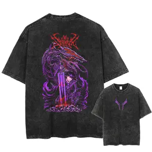 Retro Vintage "Guts" - Berserk Anime Double Printed Oversized Mineral Washed Unisex T-Shirt Gift For Anime Fan Cotton Fabric berserk shirt