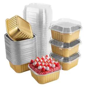 Square Tiramisu Chocolate Packaging Tin Box, Aluminum Foil Mini Cake Molds, for Weddings Birthdays Parties, Set + Lid