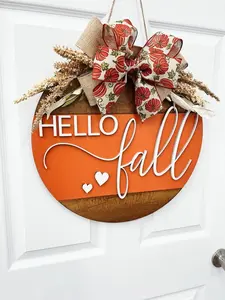 Hello Fall Door Hanger - Personalized Fall Decor with "HELLO Fall" Design, Wooden Wreath, Hanging Decoration for Home