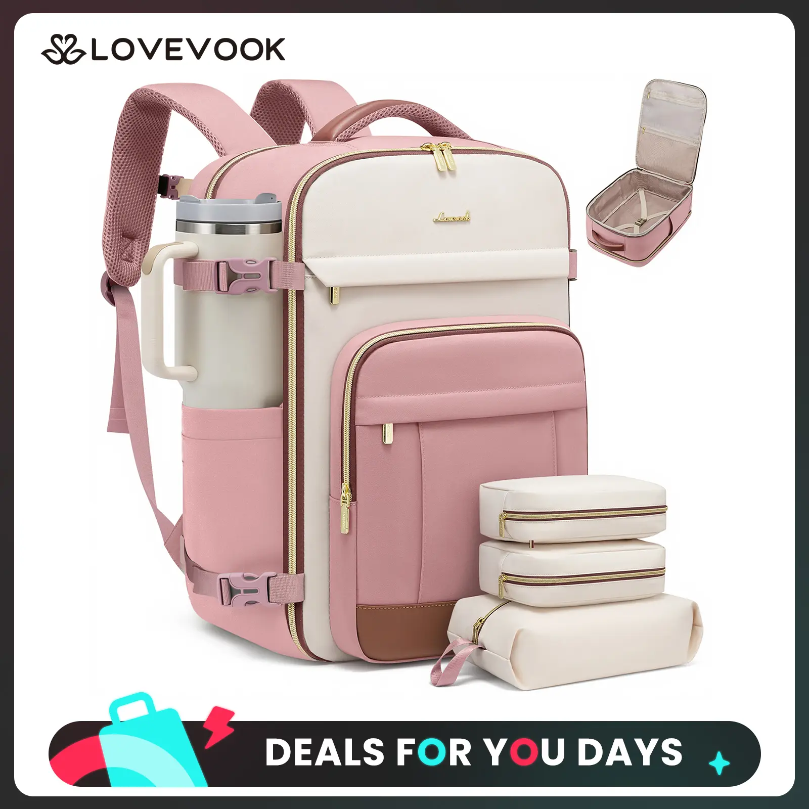 LOVEVOOK 40L & 50L Travel Backpack for Women & Men - 17.3 Inch Carry On Backpack & Personal Item Backpack for Airlines, Spacious and Durable Design, with 3 Packing Cubes