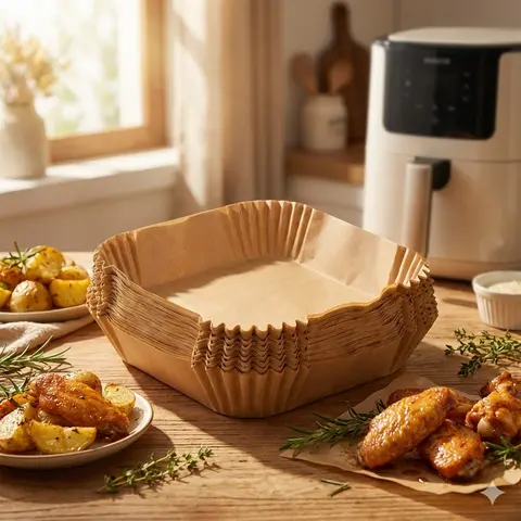 100 PCS Multi-Size Air Fryer Disposable Parchment Paper Liners (Square 6.3"/7.9", Rectangle 8.7"), 3-8QT Non-Stick Unbleached Thick Paper Resists Tearing, Up to 428°F for Baking, Durable Food-Grade Oil-Proof for Busy Families, Microwave Use