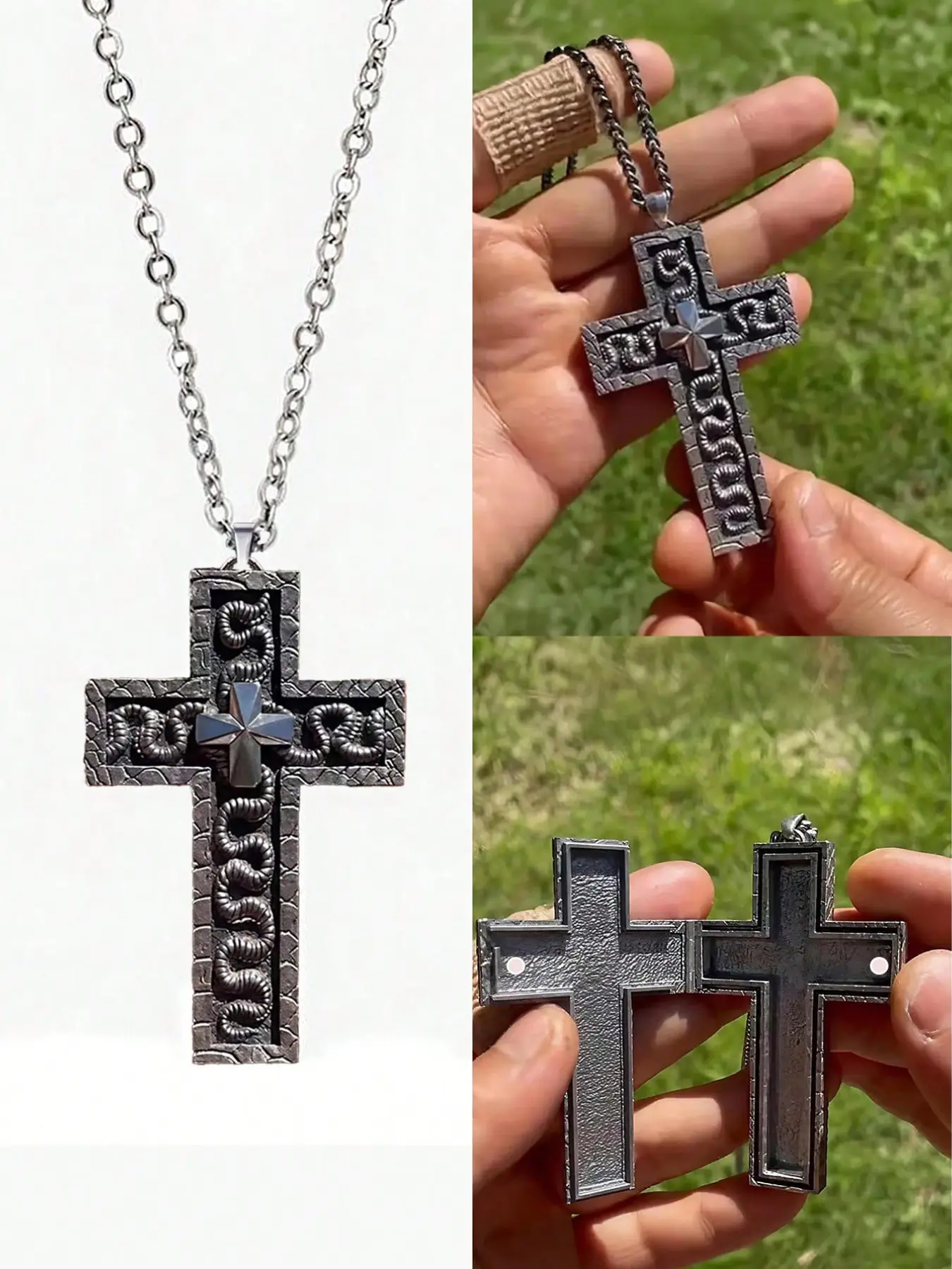 Thanos Necklace Unique Cross Design Pendant Necklace Squidward Games, Vintage Cross Pendant Necklace with Secret Compartment - Gaming Jewelry Costume Accessories Accessory Necklace Stainless Steel Necklaces