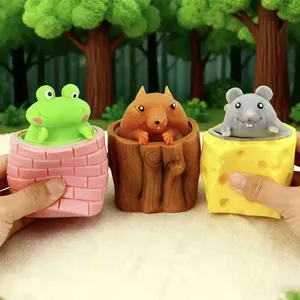 Fidget Squishy Toys Bundle - Squirrel, Cheese Mouse, Frog - Festive & Animal Themed Squishies for Stress Relief Festival Gift Birthday Gift Children's Gift Decoration for Festival Atmosphere