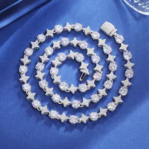 【#NS9250037】6mm S925 Sterling Silver Star Round Zircon Tennis Chain Necklace For Women New Design Iced Out Hip Hop Fine Jewelry for Christmas