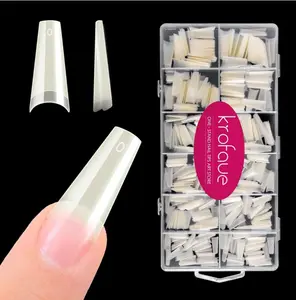 krofaue Natural Acrylic Nail Tips Square - 600PCS Half Cover Coffin False Nails 12 Size with Box for Salon and Home DIY