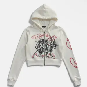 Ed Hardy Zip Up Hoodie - Cute Long Sleeve Oversized Style with Front Pocket & Screen Print for Comfort