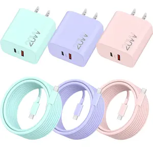 1/2/3-Pack For iPhone Charger | 20W USB-C + 18W USB-A Dual Fast Charger with 6.6FT Type-C Cable for iPhone 17/16/15, iPad & Samsung
