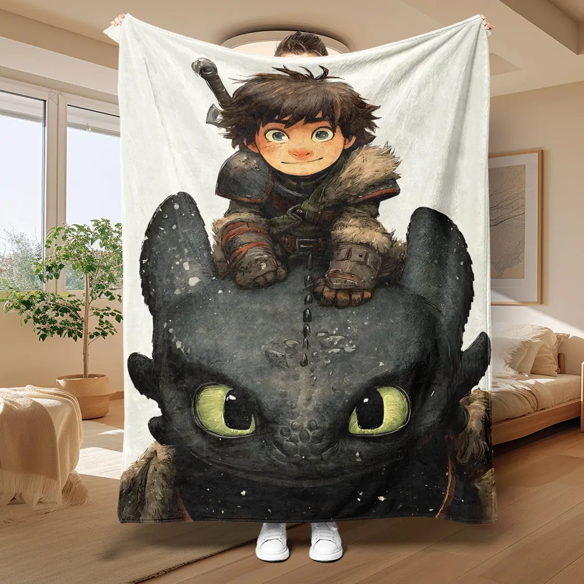 1PC How to Train Your Dragon Toothless Plush Cotton Blanket - Soft, Warm, Durable 1-Piece Cotton Fabric Throw - Perfect Birthday Gift for Fans - Suitable for Bed & Sofa, Home & Travel - Foldable All Seasons Textile
