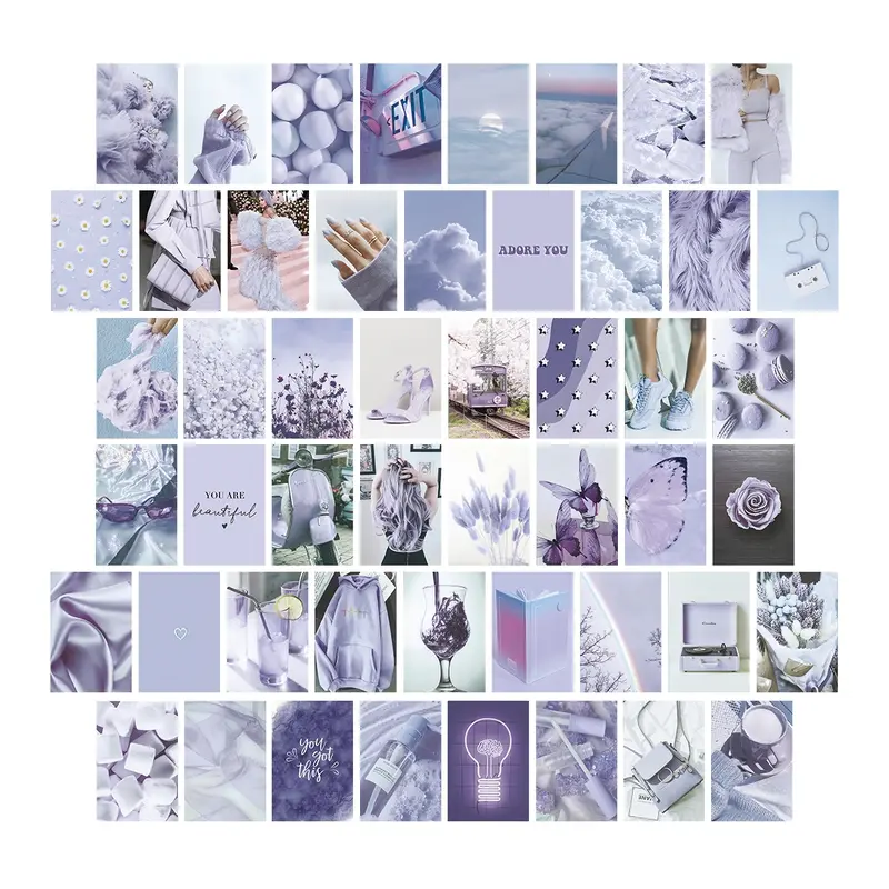 50pcs Purple Wall Collage Kit Aesthetic Pictures, Wall Decor for Bedroom Aesthetic, Dorm Photo Wall Decor for Teen, Postcards, Trendy Photo Collection & Poster Art