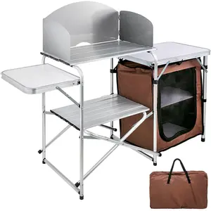 VEVOR Outdoor 2-Tier Kitchen with Zippered Bag, TikTokShopBlackFriday, Portable Folding Cook Table for BBQ, Party and Camping, Brown
