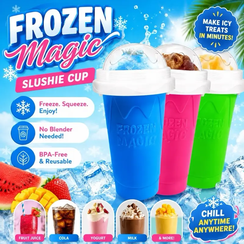 Silicone Slushie Cup Maker - Freeze Squeeze  Enjoy Instant Frozen Drinks No Blender Needed  BPA-Free Reusable Ice Cup for Kids and Adults
