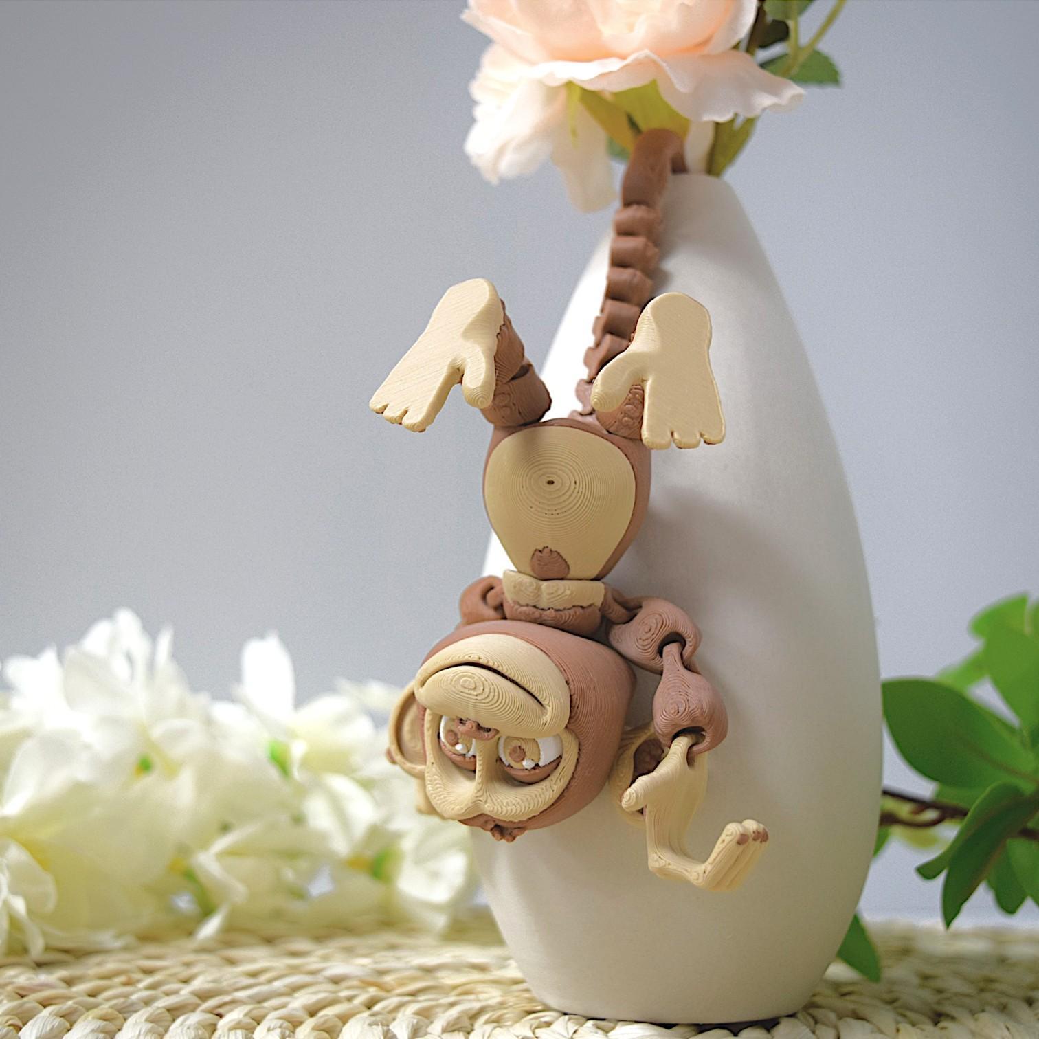 3D Printed Articulated Monkey Toy - Flexible Poseable Simian Figurine for Creative Desk Decor, Sensory Fidget Toy for Kids and Adults, Unique Brown and Tan Animal Statue, High-Quality 3D Print Collectible