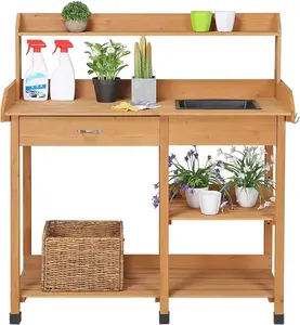 45.2x17.7x47.6'' (LxWxH) Potting Benches Outdoor Garden Potting Table Work Bench with Removable Sink Drawer Rack Shelves Work Station, Wood