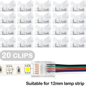 20 Pcs 5 Pin 12 mm LED Strip Connector RGB Lights Waterproof Adapter 22 Awg Wires Connector for Strip Light Unwired Gapless Track 5v 12v 24v