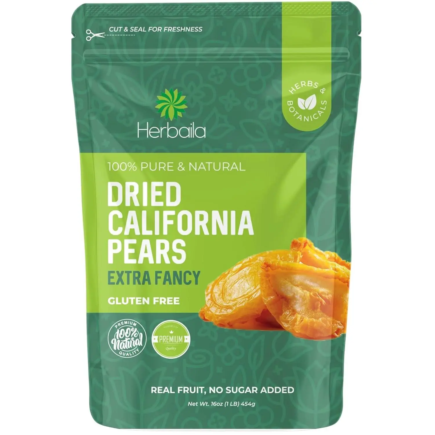 Herbaila Dried Pears No Sugar Added 16 oz. Dried Fancy Pears Fresh Fruit, Dehydrated California Grown Pears, Unsweetened Dried Pears. All Natural, Non GMO. No Sugar Added Pears, 1 Pound