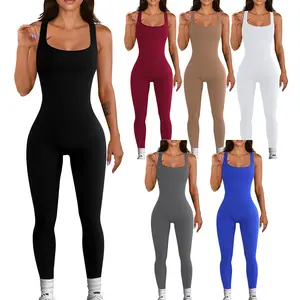 Sleeveless Ribbed Body Sculpting Jumpsuit, Tummy Control one Piece Square Neck Black