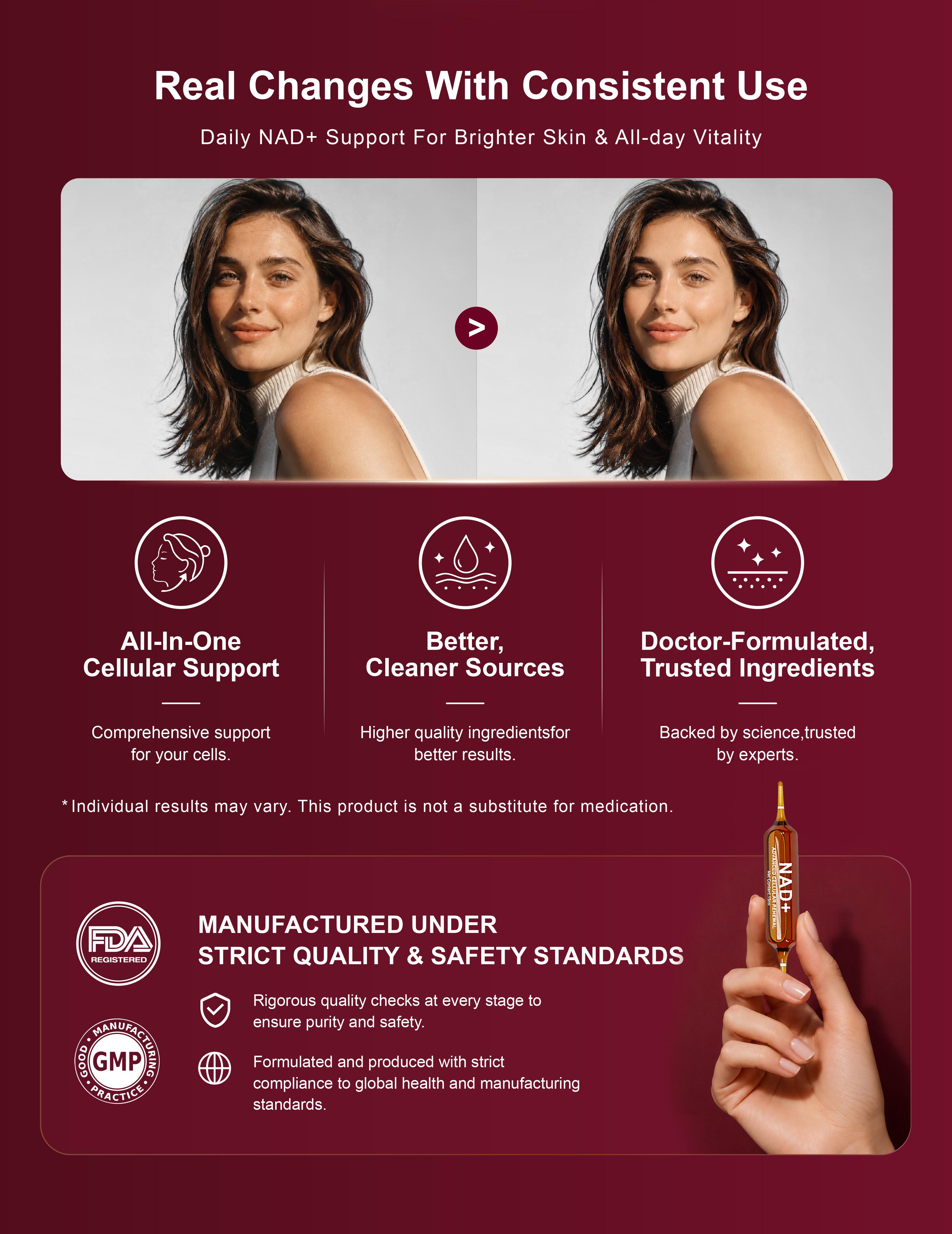 Perseek NAD Advanced Cellular Renewal Supplement 1200mg - 10 Vials for Vitality Improvement Energy & Focus Support - Healthcare Supplement