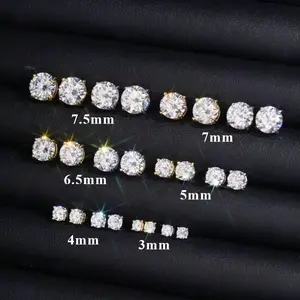 Stud Earrings Screw Back Moissanite Silver S925 + Rhodium