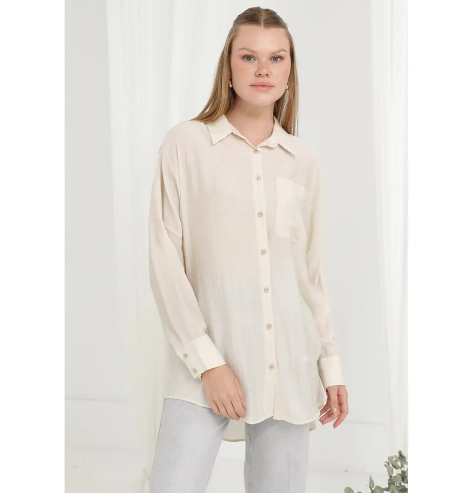 Modern Muslim Women's Textured Tunic - 20645 Beige