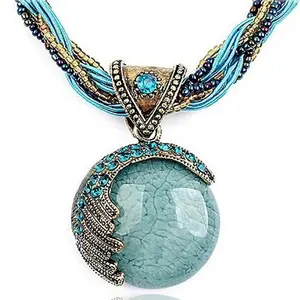 2026 New Fashion Multilayer Beads Chain Crystal Gem Stone Pendant Necklaces Boho Statement Jewelry AN001