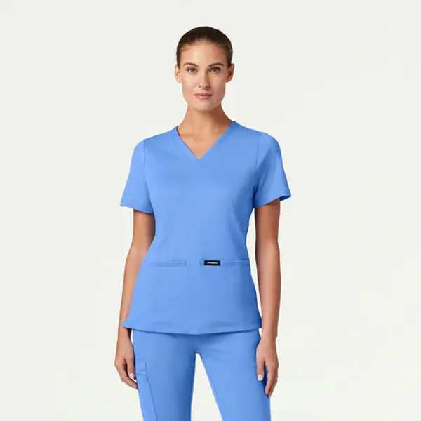 Women's JAANUU Cesi Slim Fit V-Neck Scrub Top - UltraSOFT 4-Way Stretch Antimicrobial Performance Knit Fabric, 2 Pockets, Everyday Athleisure Workwear Uniforms (Ceil Blue, Caribbean Blue)