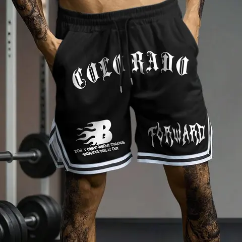 Men's Letter Print Shorts, Casual Comfy Breathable Bottom for Daily Wear, Men's Athletic Shorts for Summer, Graphic Fitness Shorts
